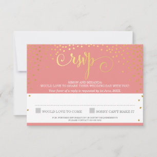 RSVP REPLY na moda rustic mini gold confetti coral