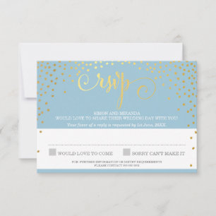 RSVP REPLY na moda rústico mini ouro confetti azul