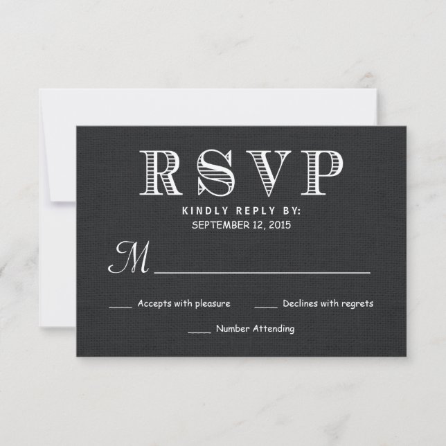 RSVP Resposta de Casamento Rustic Burlap - Preto (Frente)