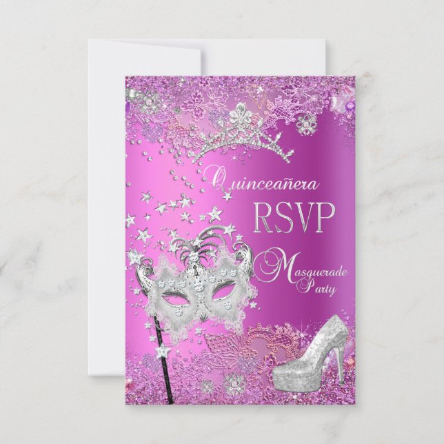 RSVP Resposta Mascarada Quinceanera 15 do Partido  (Frente)