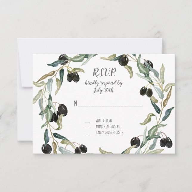 RSVP Resposta Olive Leaf Wreath Watercolor Trabalh (Frente)