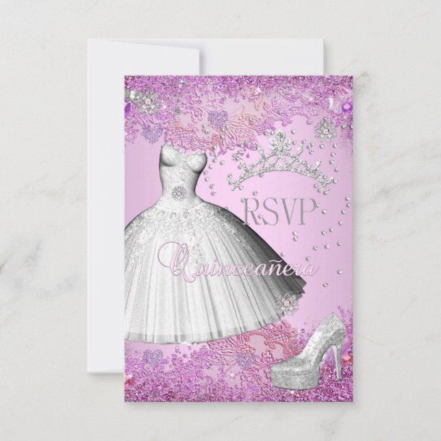 RSVP Resposta Quinceanera Rosa Tiara Calçado de Ve (Frente)