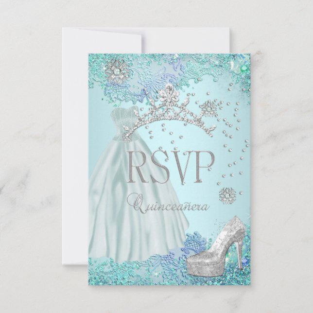 RSVP Resposta Quinceanera Soft Teal Tiara Calçado  (Frente)
