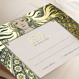 RSVP Resposta Verde Dourada Vintage Art Nouveau Mu