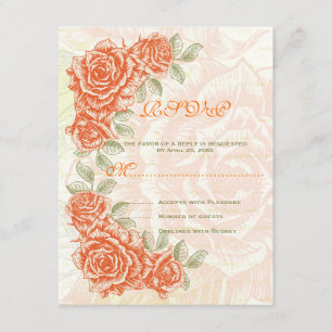 RSVP Rosas alaranjados do vintage que wedding o cartão