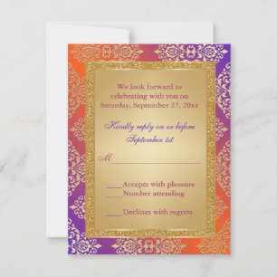 RSVP Roxo Laranja BRILHO Dourado FALSO, Cartão de Respo