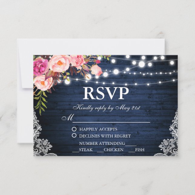 RSVP RSVP de rendas de madeira azul de Casamento R (Frente)