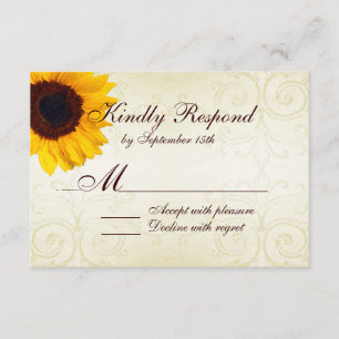RSVP Rustic Country Sunflower Swirls Casamento Cartão R