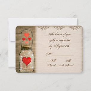 RSVP Rustic Mason Jar e Hearts Wedding R Cartão R.S.V.P