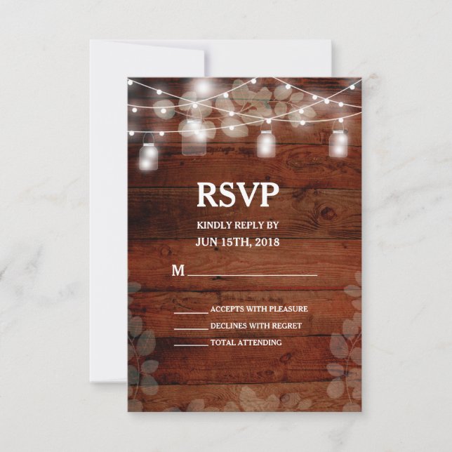 RSVP Rustic Mason Jars String Luzes De Casamento Cartão (Frente)