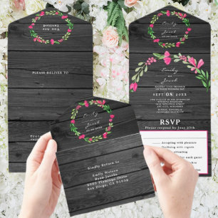RSVP Rústico Escuro Cinza Madeira Rosa Floral País