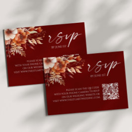 RSVP Rusty Burgundy Floral Código QR Casamento Cartão R
