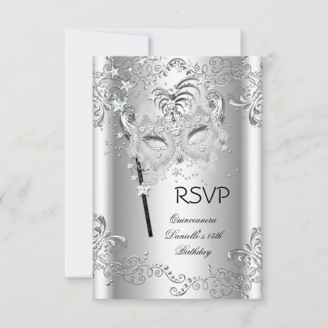 RSVP Silver Quinceanera 15 Birthday Mascarada (Frente)