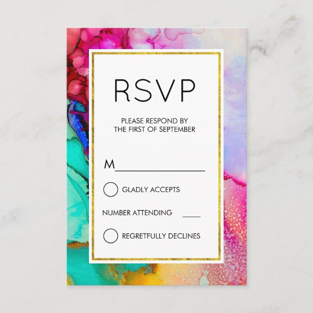 RSVP Simples de Abstrato de Aquarela Rosa e Turque (Frente)