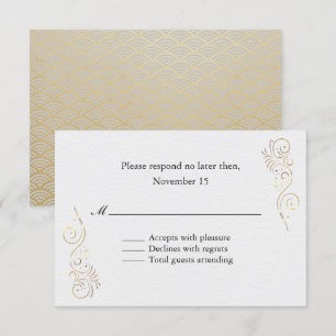 RSVP sofisticado de Casamento Flourado Dourado Lux