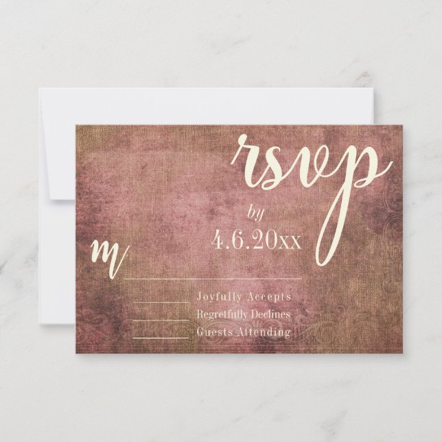 RSVP Tipografia Vintage Rosa Rústico e Burlap (Frente)