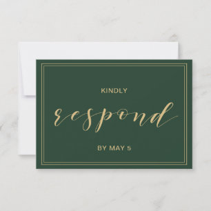 Rsvp verde e Dourado do casamento