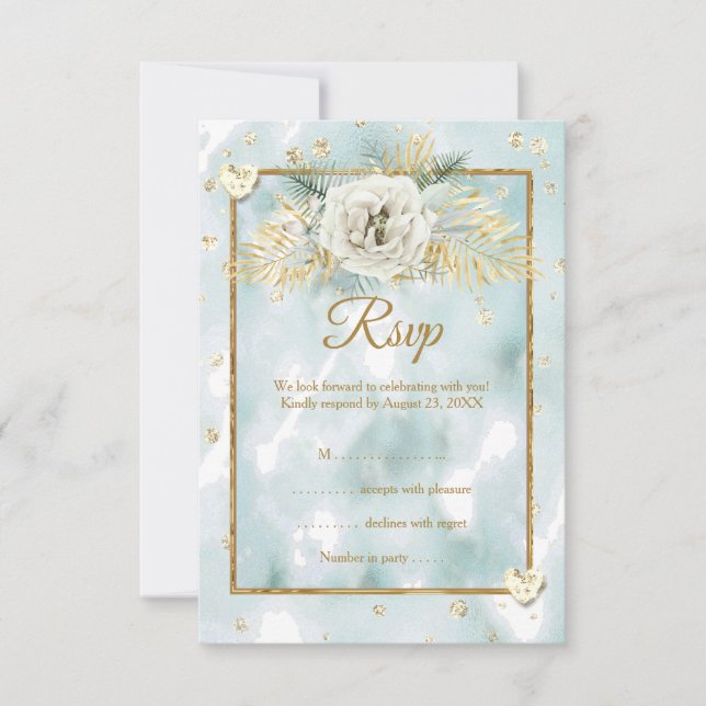 RSVP Verde-Menta Dourado mármore Rosa Floral (Frente)