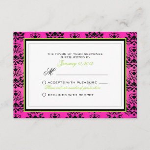 RSVP Verde Rosa e Casamento tema damasco Preto Per