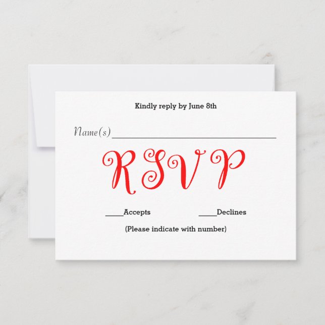 RSVP Vermelho - Cartão de Resposta de Recepção (Frente)