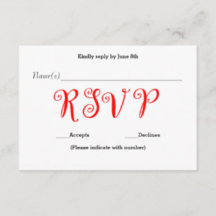 RSVP vermelhos - Cartão da resposta da recepção