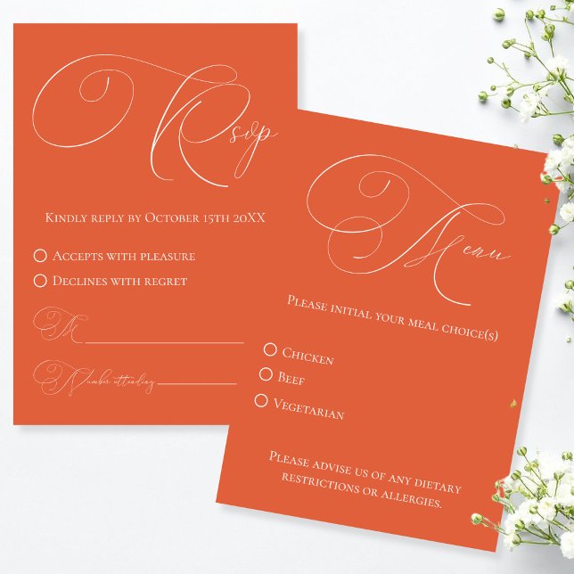 RSVP Verona Sunset com placa de resposta de escolh (Verona Sunset RSVP with Meal Choice Response Card)