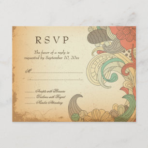 RSVP Vintage red Brown floral swirls casamento Cartão R