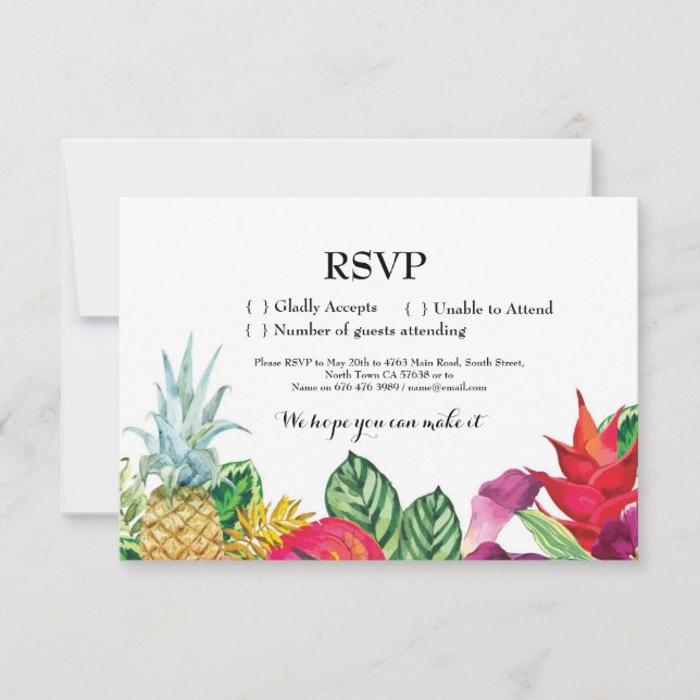 RSVP Wedding Aloha Cartões Tropicais Convida Luau (Frente)