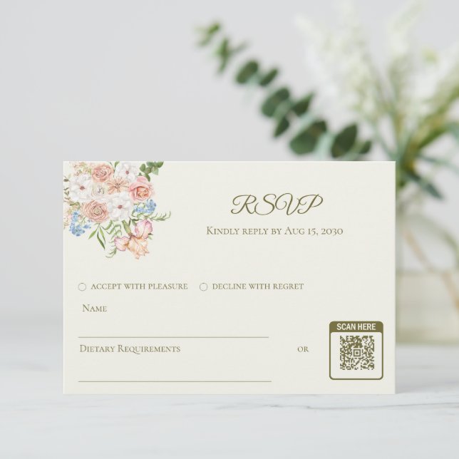 RSVP wedding card butter yellow garden floral (Em pé/Frente)