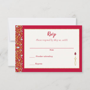 RSVP Wedding ornamentado Hindu indiano vermelho e