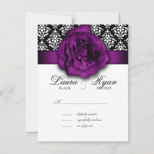 RSVP Weding Reply Card Purple Rosa Damask