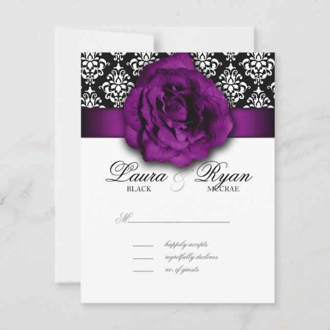 RSVP Weding Reply Card Purple Rosa Damask (Frente)