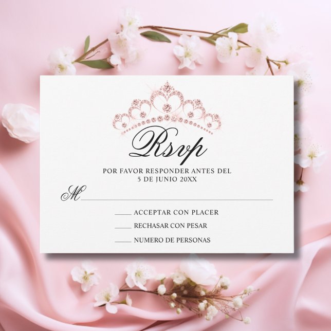 RSVP White Pink Espanhol Quinceañera Quince (RSVP White Pink Spanish Quinceañera Quince)