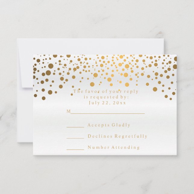 RSVP White Satin & Confetti Dourado Casamento Dot (Frente)