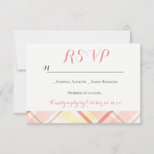 RSVP Xadrez Listras Rosa Amarelo Festa de Casament
