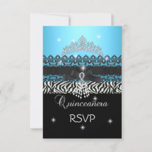 RSVP Zebra Quinceanera 15º Aniversário Azul Preto