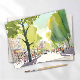 Rua Beacon Verão | Boston, MA Cartão Aquarela