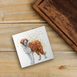 Rua Bernard Dog Dourado Confetti<br><div class="desc">Um belo retrato de vintage de um Santo Bernard Dog está em frente a um padrão de confete de ouro neste azulejo decorativo. Tudo é colocado sobre um fundo branco.</div>