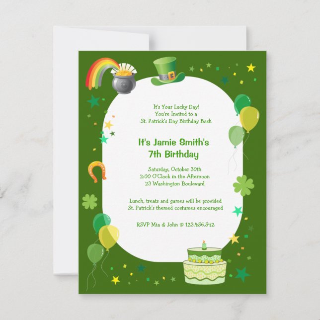 Rua, Convite de festas de Figurino de Aniversário  (Frente)