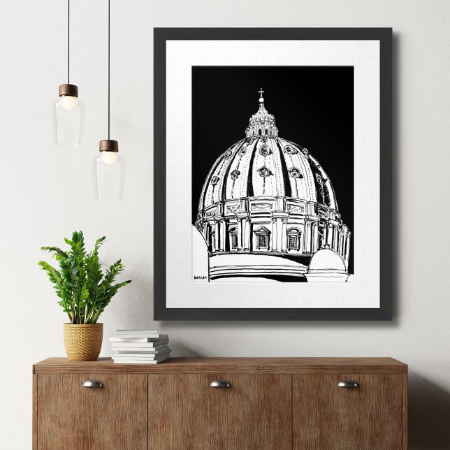 Rua da cidade Vaticano de Roma. Impressão Dome de  (Rome Vatican City St. Peter’s Dome Travel Print)