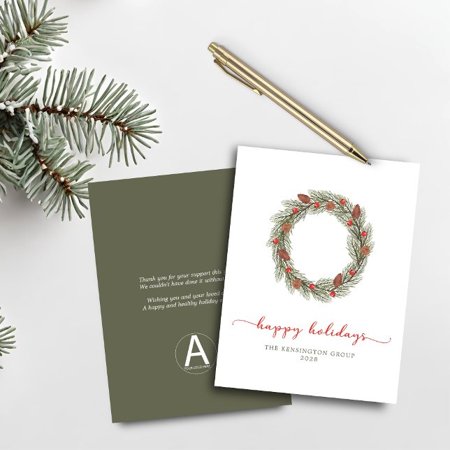 Rua de Feriados Felizes Corporativos Orçamentários (Budget Corporate Happy Holidays Wreath Card)