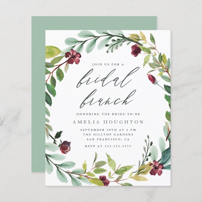 Rua de Folhagem Orçamentária Bridal Brunch (Frente/Verso)