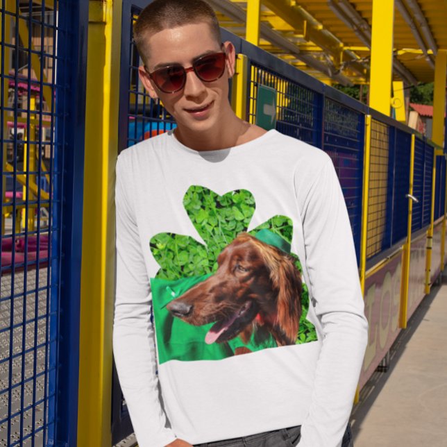 Rua de Setter Irlandês. Camiseta de Capa Lg Men's  (Irish Setter St. Patrick's Men's Lg Sleeve T-Shirt)