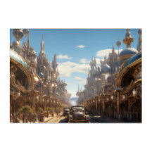 Rua Futurística Steampunk Retro