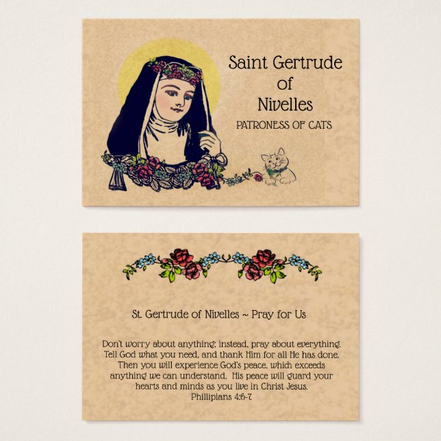 Rua Gertrude Nivelles Patron of Cats Santa Card (Frente & Verso)