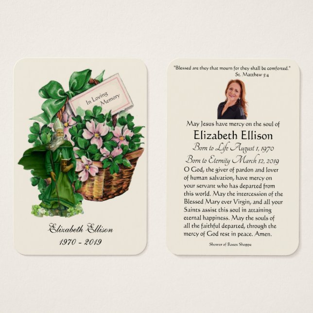 Rua Irlandesa Patrick Funeral Memorial Prayer (Frente & Verso)