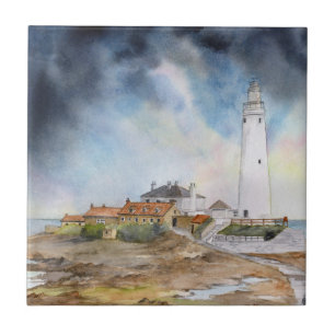 Rua Mary Lighthouse Whitley Bay Watercolor