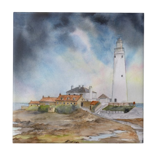 Rua Mary Lighthouse Whitley Bay Watercolor (Frente)
