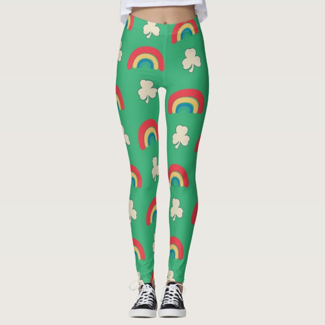 Rua. O Dia de Patrick Rainbow & Shamrock Leggings (Frente)