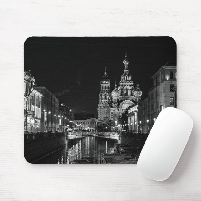 Rua Petersburg Rússia Black and White Mousepad (Com mouse)